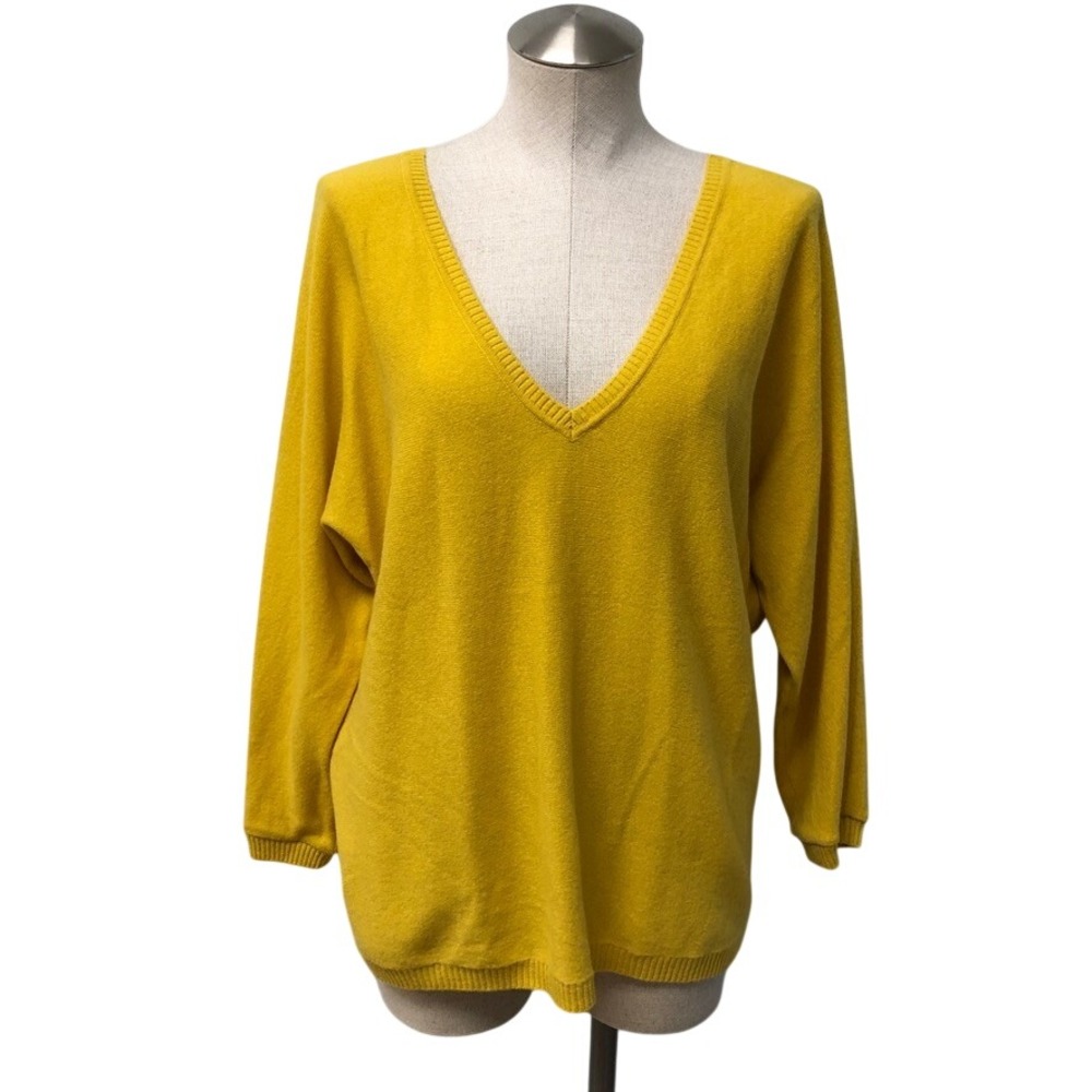 Vince Sweater Womens Medium Yellow 100% Cashmere V-Neck Relaxed Fit Oversize